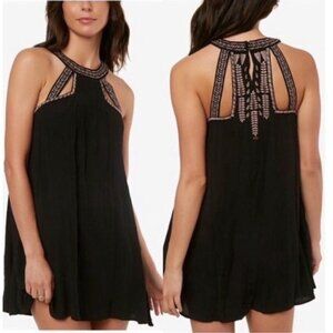 O'Neill Black Tribal Embroidered Halter Swing Dress Size Large